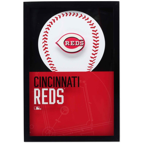 Cincinnati Reds Logo Baseball & Diamond Framed Glass Wall Decor Open
